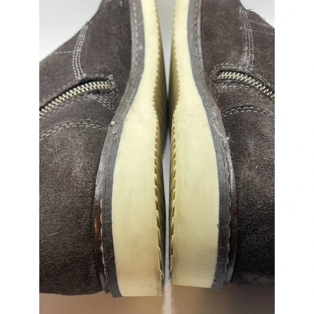 Crown Vintage Suede Ankle Boots Mens Sz 10 Brown Side Zip Laces Casual Classic
